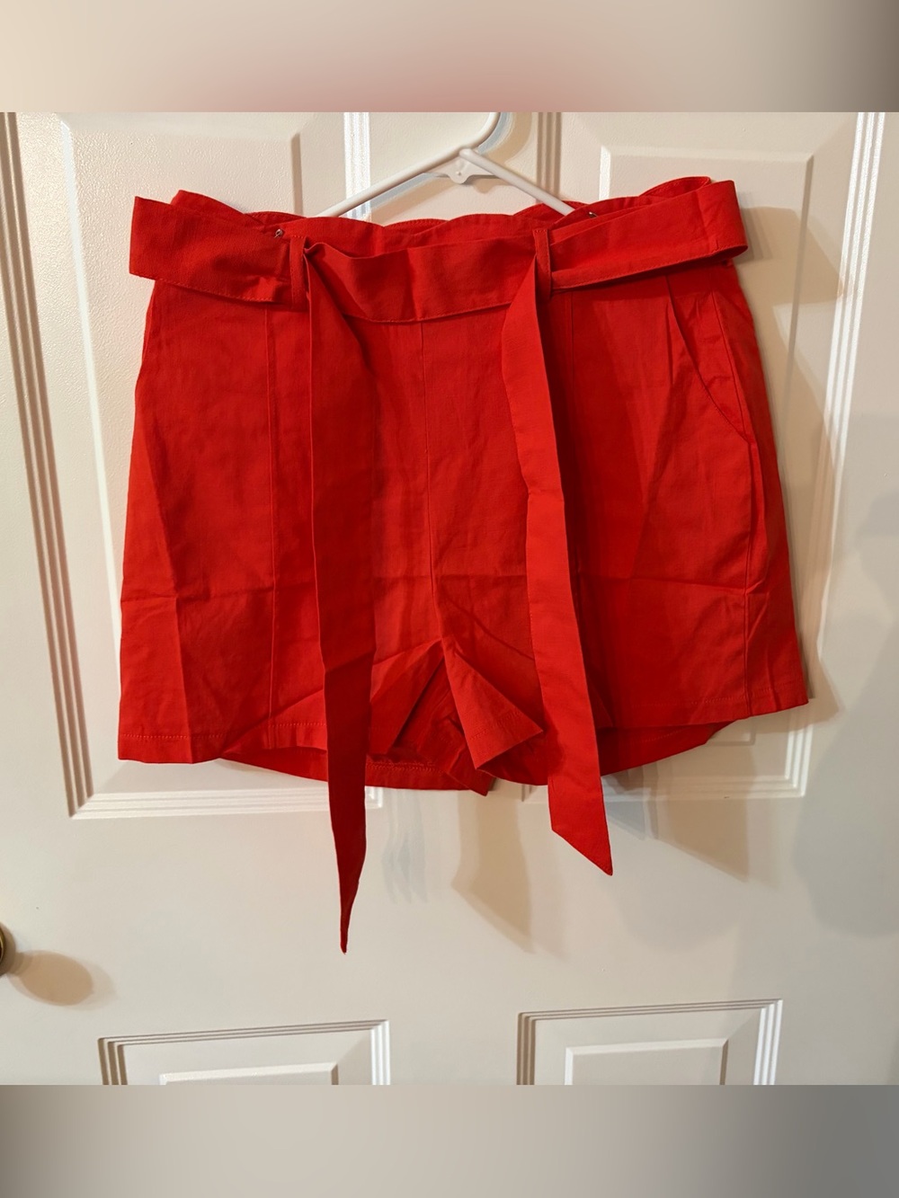 Women’s High-Waist Tie Belt Red Shorts